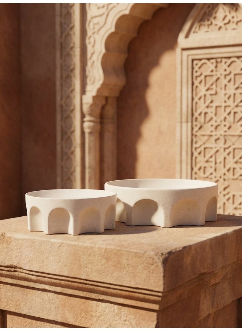 Tanseeq طقم وعاء تقديم أنيق من الراتنج الأبيض مع قاعدة تصميم قوس معماري حديث - ديكور رمضان هدية عيد وعاء التمر مركز طاولة إسلامي لمسات منزلية بسيطة صينية إفطار - Image 2